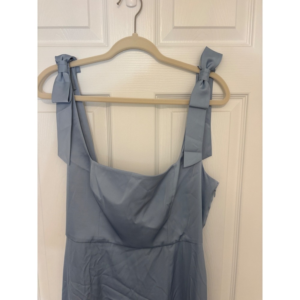 NWT After Six Square Neck Satin Maxi Dress Bow Straps Cloudy Blue, Sz L - Picture 5 of 7